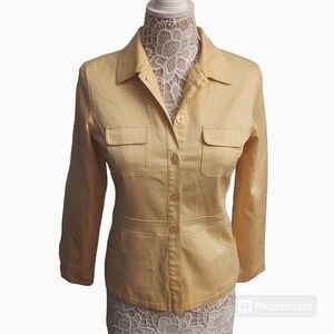 DIALOGUE Butter Yellow Lined Button Down Long Sleeve Blazer Jacket 4 Academia